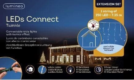 The Christmas Palace CHRISTMAS LIGHTS 24 FT EXTENSION SET COOL WHITE ICICLE 1 STRING OF 250 LED LIGHTS 2 The Christmas Palace CHRISTMAS LIGHTS 24 FT EXTENSION SET COOL WHITE ICICLE 1 STRING OF 250 LED LIGHTS