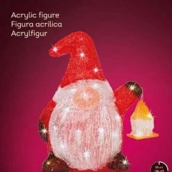 The Christmas Palace Outdoor LED 12" 40 LED COOL WHITE BATTERY OPERATED OUTDOOR GNOME ACRYLIC