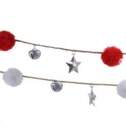 The Christmas Palace 5 FT WHITE & RED POMPOM GARLANDS ASSORTED SET OF 2