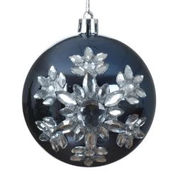 The Christmas Palace 3" NIGHT BLUE DIAMOND FLOWER SHATTERPROOF SET OF 12