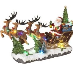 The Christmas Palace 10" SANTA ON SLEIGH WITH HIS REINDEER BATTERY OPERATED Table Tops