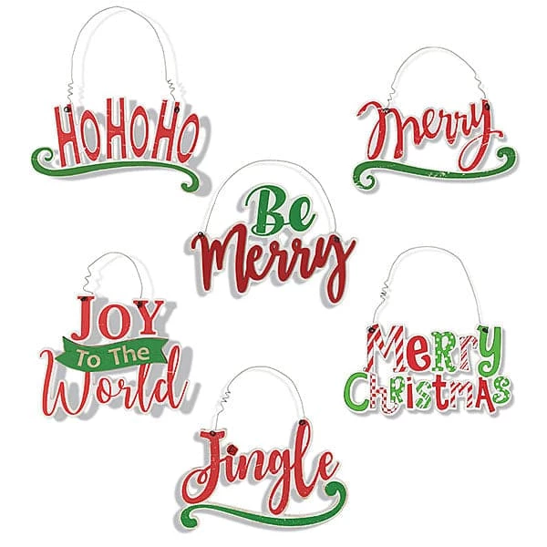 The Christmas Palace 7" WOOD HOLIDAY SIGN ORNAMENTS ASSORTED SET OF 6 1 The Christmas Palace 7" WOOD HOLIDAY SIGN ORNAMENTS ASSORTED SET OF 6