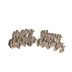 The Christmas Palace 8" SILVER HAPPY HOLIDAYS & MERRY CHRISTMAS SIGN ASSORTED SET OF 2