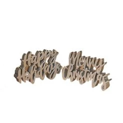 The Christmas Palace 8" SILVER HAPPY HOLIDAYS & MERRY CHRISTMAS SIGN ASSORTED SET OF 2