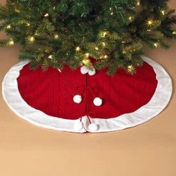 The Christmas Palace 48" RED TREE SKIRT WITH WHITE TRIM & POM POMS Skirts & Stockings