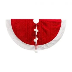 The Christmas Palace 48" RED TREE SKIRT WITH WHITE TRIM & POM POMS Skirts & Stockings