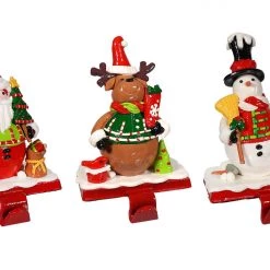 The Christmas Palace Skirts & Stockings 6" FESTIVE SANTA, SNOWMAN & DEER STOCKING HOLDER ASSORTED SET OF 3
