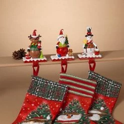 The Christmas Palace Skirts & Stockings 6" FESTIVE SANTA, SNOWMAN & DEER STOCKING HOLDER ASSORTED SET OF 3
