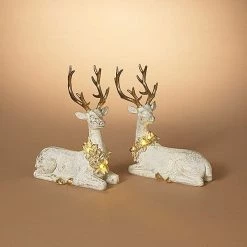 The Christmas Palace 12" IVORY & GOLD LIGHTED REINDEER ASSORTED SET OF 2 Deers, Bears & Swans
