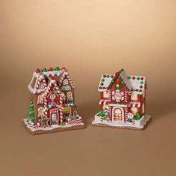 The Christmas Palace 9" BATTERY OPERATED GINGERBREAD HOUSES ASSORTED SET OF 2