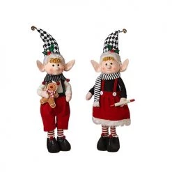 The Christmas Palace Elves 28" PLAID PLUSH STANDING ELF SET OF 2