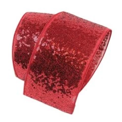 The Christmas Palace 2.5" X 10YD RED SEQUIN GLITTER RIBBON