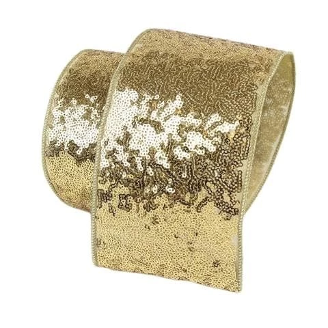 The Christmas Palace 4" X 10YD GOLD SEQUIN GLITTER RIBBON Ribbon & Bows 1 The Christmas Palace 4" X 10YD GOLD SEQUIN GLITTER RIBBON Ribbon & Bows