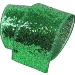 The Christmas Palace Ribbon & Bows 4" X 10YD EMERALD SEQUIN GLITTER RIBBON