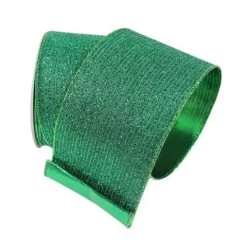 The Christmas Palace 2.5" X 10YD GREEN GLITTER STRIPE RIBBON