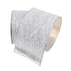 The Christmas Palace 4" X 10 YD WHITE & SILVER GLITTER STRIPE RIBBON