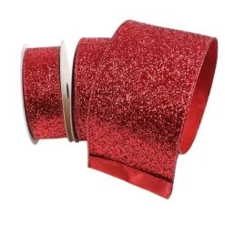 The Christmas Palace Ribbon & Bows 4" X 10YD RED GLITTERED RIBBON