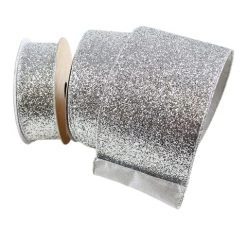 The Christmas Palace 4" X 10YD SILVER GLITTER MAGIC RIBBON