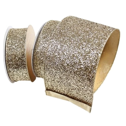 The Christmas Palace Ribbon & Bows 4" X 10YD LIGHT GOLD GLITTER MAGIC RIBBON 1 The Christmas Palace Ribbon & Bows 4" X 10YD LIGHT GOLD GLITTER MAGIC RIBBON