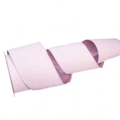 The Christmas Palace 4" X 10YD WHITE GLITTER & PINK BACKED RIBBON