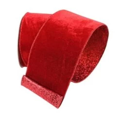 The Christmas Palace 4" X 10YD RED VELVET WITH GLITTER BACKED RIBBON