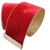 The Christmas Palace Ribbon & Bows 4" X 10YD RED VELVET & GOLD GLITTERED BACK RIBBON