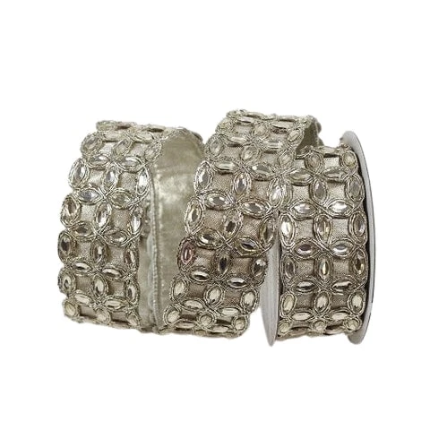 The Christmas Palace 1.5" X 5YD PLATINUM JEWEL RIBBON 1 The Christmas Palace 1.5" X 5YD PLATINUM JEWEL RIBBON