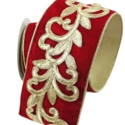 The Christmas Palace 4" X 5YD RED & GOLD ROYAL EMBROIDERED RIBBON Ribbon & Bows