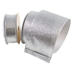 The Christmas Palace 2.5" X 10YD SILVER DIAMOND DUST RIBBON