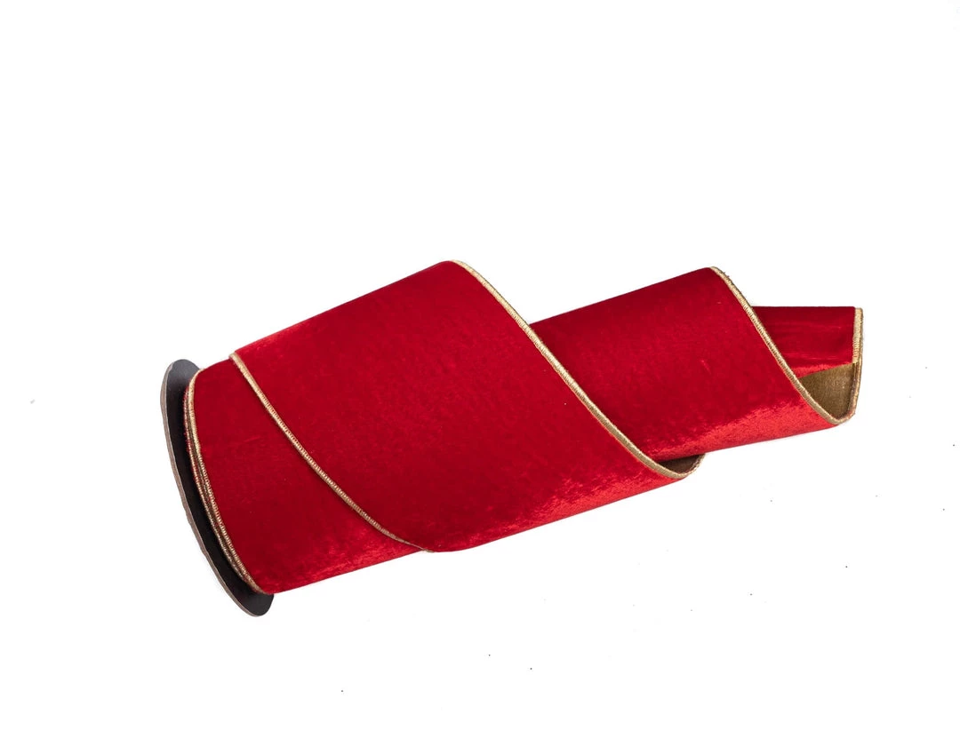 The Christmas Palace 6" X 10 YD RED VELVET FLASHY GOLD BACK RIBBON 2 The Christmas Palace 6" X 10 YD RED VELVET FLASHY GOLD BACK RIBBON