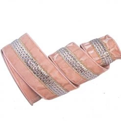 The Christmas Palace 4" X 10YD JEWELED LACE BLUSH PINK RIBBON