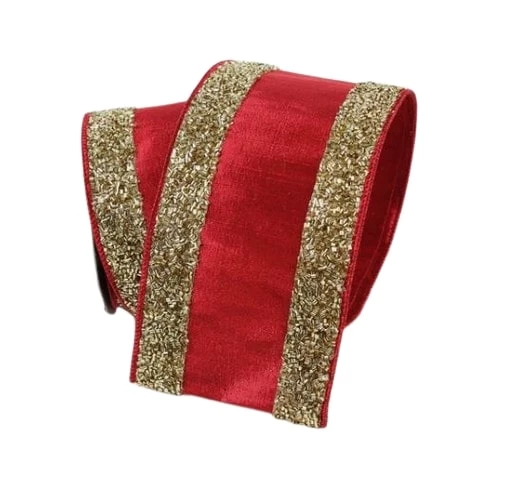 The Christmas Palace Ribbon & Bows 4" X 10YD RED GOLD TINSEL BORDERS RIBBON 1 The Christmas Palace Ribbon & Bows 4" X 10YD RED GOLD TINSEL BORDERS RIBBON
