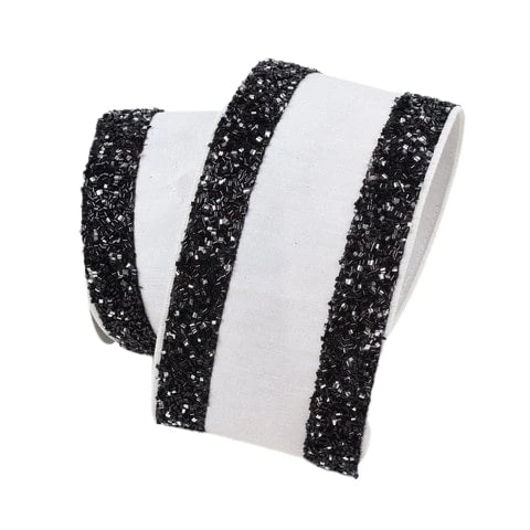 The Christmas Palace 4" X 10YD BLACK & WHITE TINSEL BORDERED RIBBON 1 The Christmas Palace 4" X 10YD BLACK & WHITE TINSEL BORDERED RIBBON