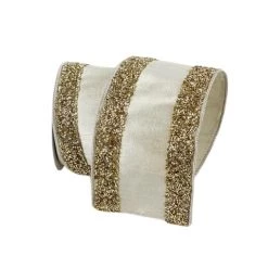 The Christmas Palace 4" X 10YD PLATINUM GOLD TINSEL BORDERS RIBBON Golden Empire