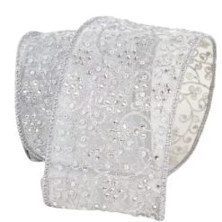 The Christmas Palace Ribbon & Bows 4" X 10YD SILVER JUBILEE VINES