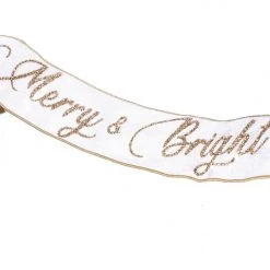 The Christmas Palace 6" X 4 FT WHITE & GOLD "MERRY & BRIGHT" BANNER RIBBON Ribbon & Bows