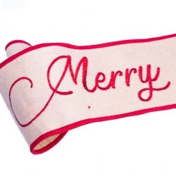 The Christmas Palace 4" X 3 FT BURLAP "MERRY CHRISTMAS" BANNER RIBBON Ribbon & Bows
