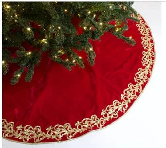 The Christmas Palace 60" RED & GOLD ROYAL EMBROIDERY TREE SKIRT Skirts & Stockings 1 The Christmas Palace 60" RED & GOLD ROYAL EMBROIDERY TREE SKIRT Skirts & Stockings