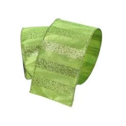 The Christmas Palace 4" X 10YD LIME GREEN TAFFETA WITH GLITTER STRIPES Ribbon & Bows