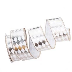 The Christmas Palace 2.5" X 10YD PLATINUM & WHITE HARLEQUIN RIBBON Ribbon & Bows
