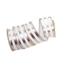 The Christmas Palace Ribbon & Bows 2.5" X 10YD PLATINUM STRIPED FOIL RIBBON