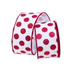 The Christmas Palace Ribbon & Bows 2.5" X 10YD RED GLITTER POLKA DOT RIBBON