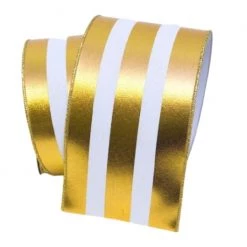 The Christmas Palace Ribbon & Bows 4" X 10YD GOLD VERTICALLY STRIPED FOIL RIBBON