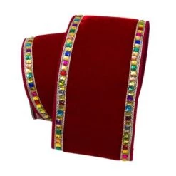 The Christmas Palace 4" X 5YD CHRISTMAS RED COLORFUL GEMS RIBBON Ribbon & Bows