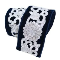 The Christmas Palace All About The Blues 4" X 5YD NAVY FLORAL LACE RIBBON