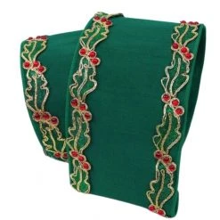 The Christmas Palace 4" X 10YD GREEN HOLLY BORDERED RIBBON