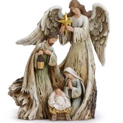 The Christmas Palace Nativity & Stables 10" ANGEL WITH HOLY FAMILY NATIVITY