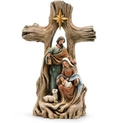 The Christmas Palace 10" WOOD GRAIN CROSS NATIVITY Nativity & Stables