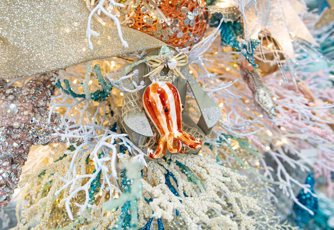 The Christmas Palace 4" ORANGE & WHITE OCTOPUS ORNAMENT SET OF 4 2 The Christmas Palace 4" ORANGE & WHITE OCTOPUS ORNAMENT SET OF 4