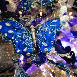 The Christmas Palace 9" BLUE GLITTER BUTTERFLY SET OF 6 5 The Christmas Palace 9